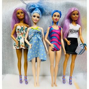 Lot of 4 Barbie Dolls with Fashion Outfits and Accessories Play Collection Shoes